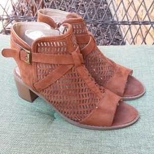 Diba London Faux Suede Laser Cut Open Toe Heel Bootie.